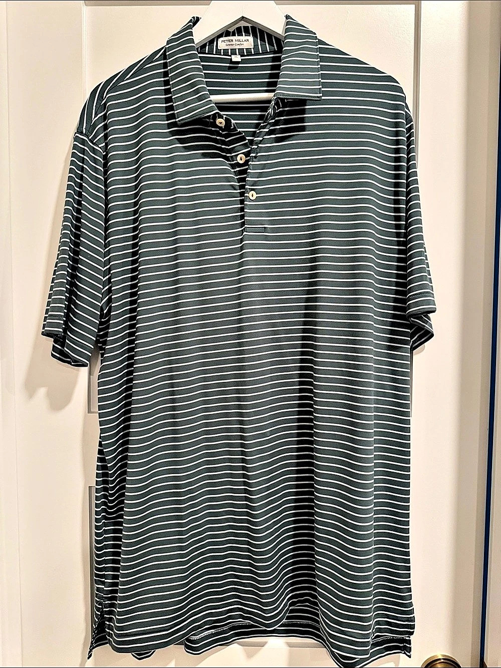 Peter Millar Summer Comfort Striped Performance Polo Green & White XL